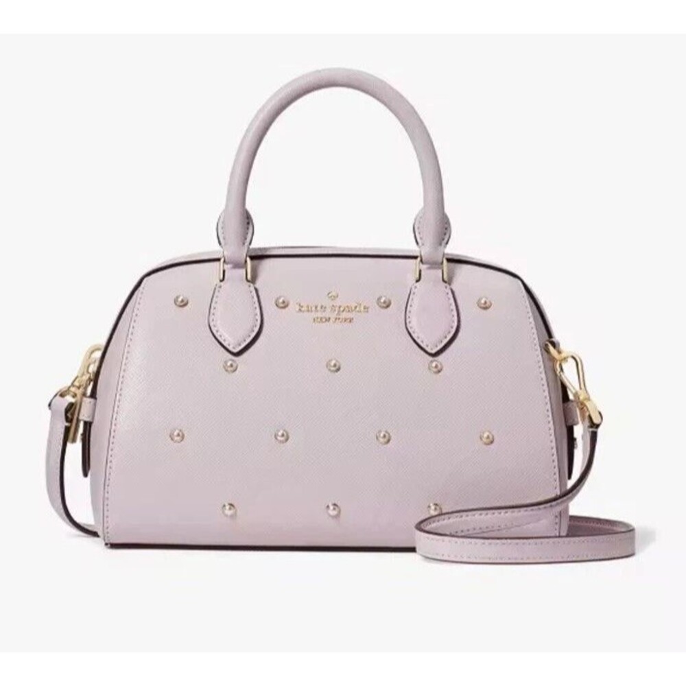 Kate Spade Madison Pearl Studded Small LeatherDuffle Crossbody Bag Lilac Moonlig